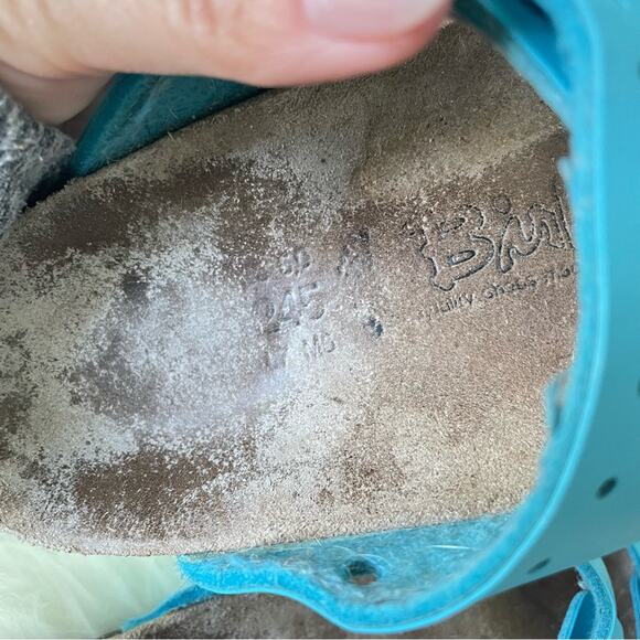 Birkis by Birkenstock | Women’s Freeport Sandal Blue Slip-On Leather Cork Narrow - Picture 8 of 9